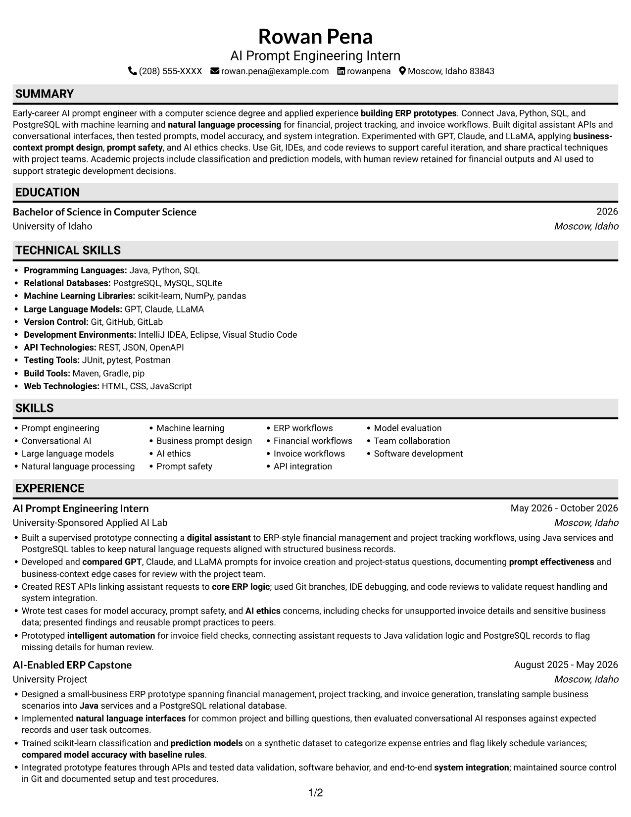 Resume example — page 1