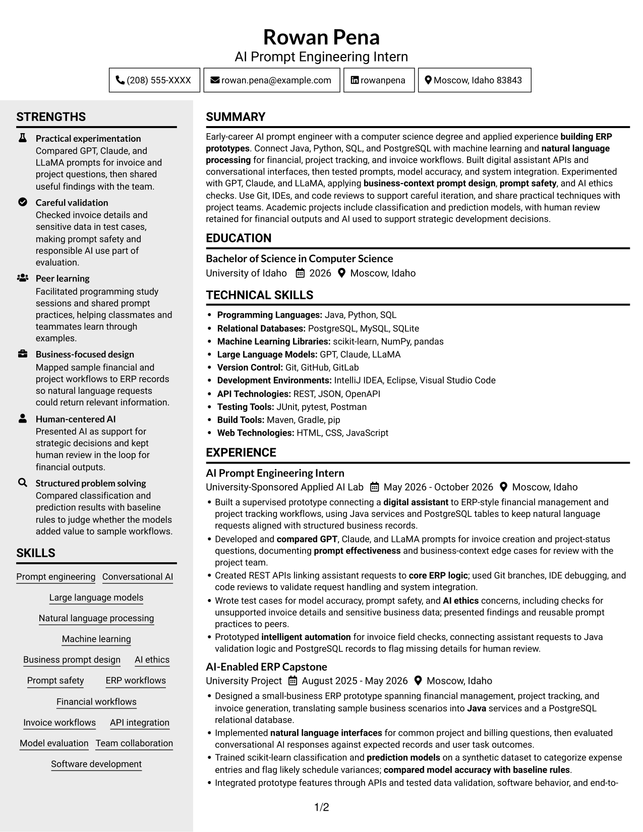 Resume example — page 1