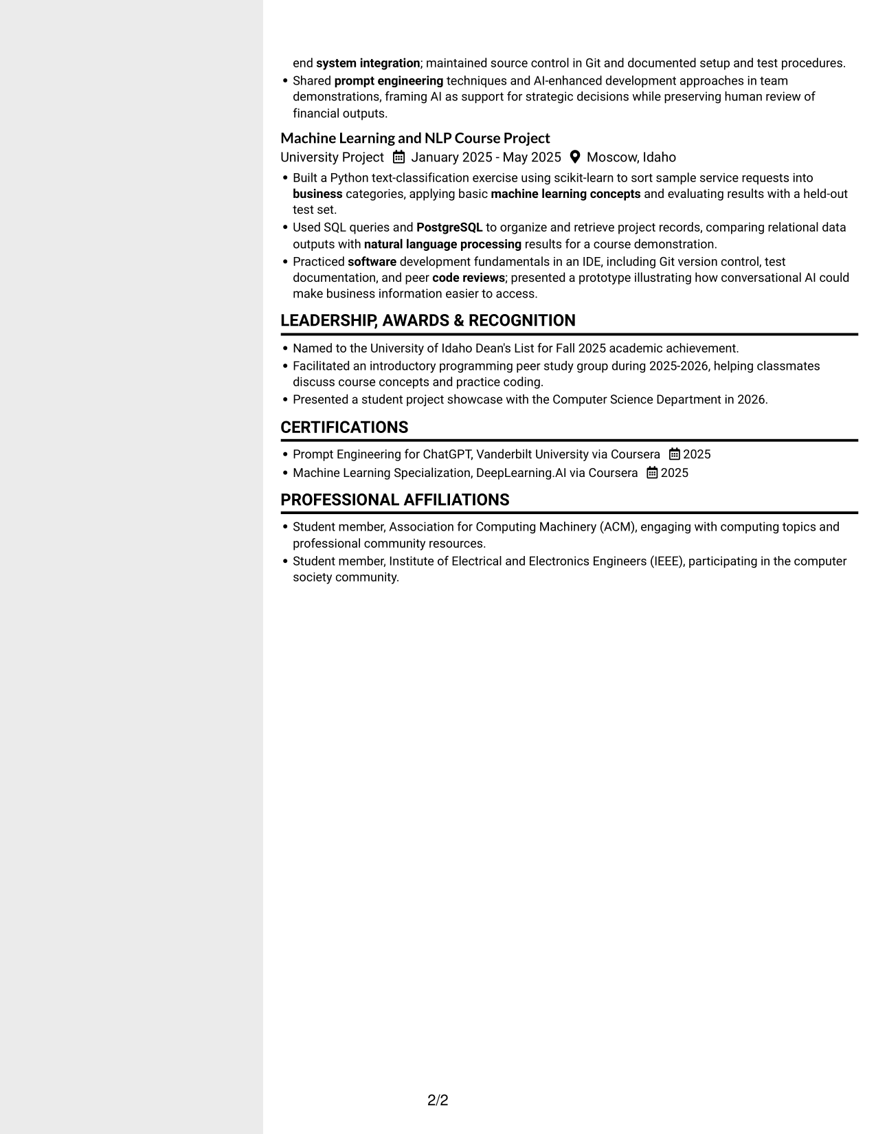Resume example — page 2