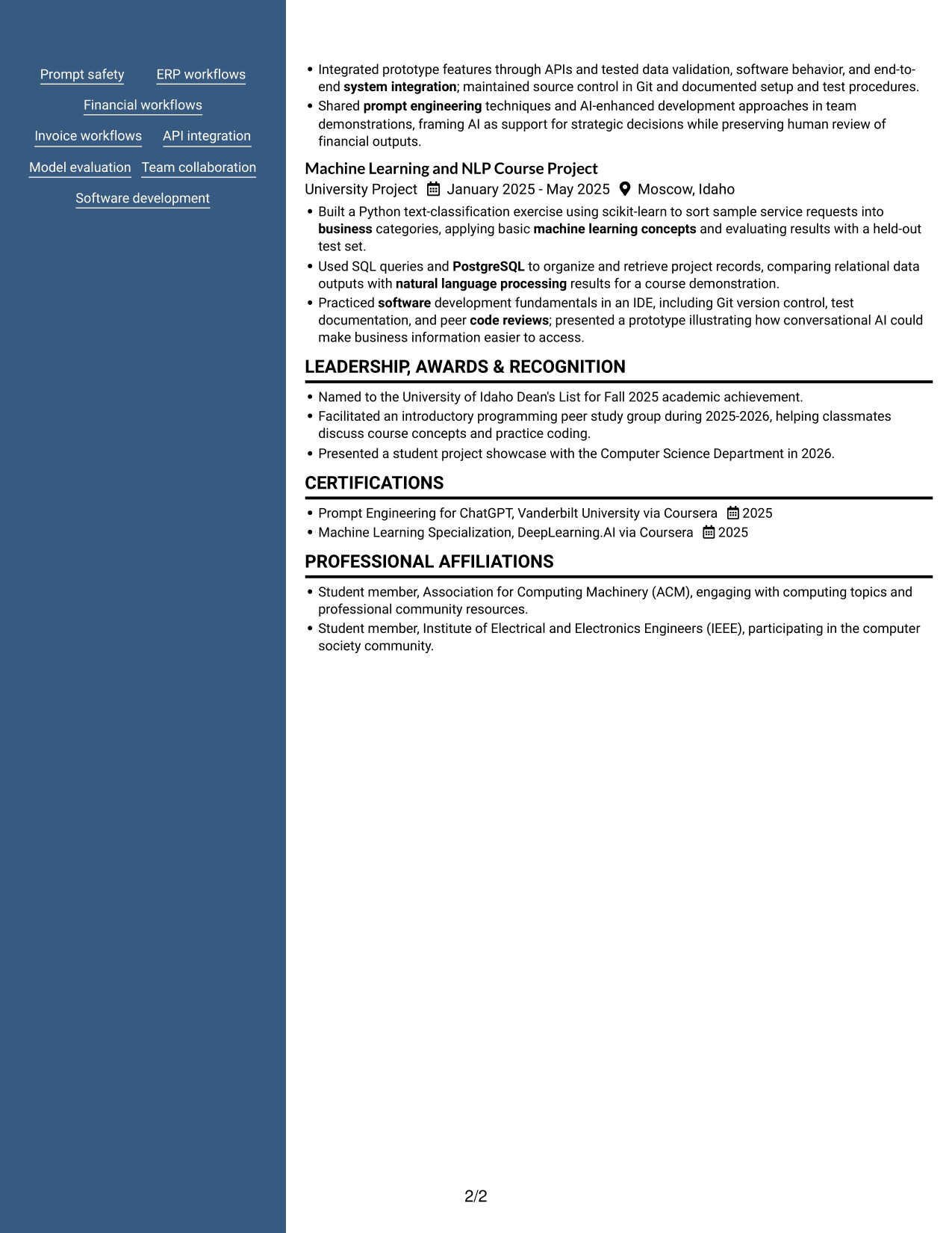 Resume example — page 2