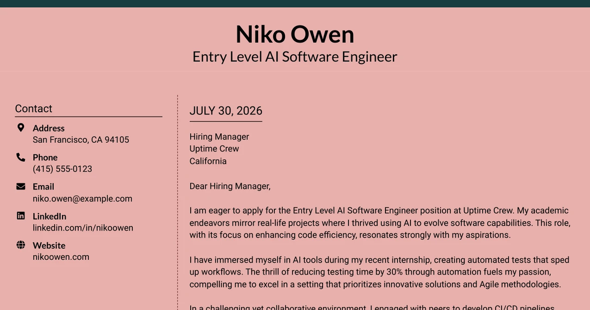 30+ Entry Level AI Software Engineer Cover Letter Templates with Example 2026