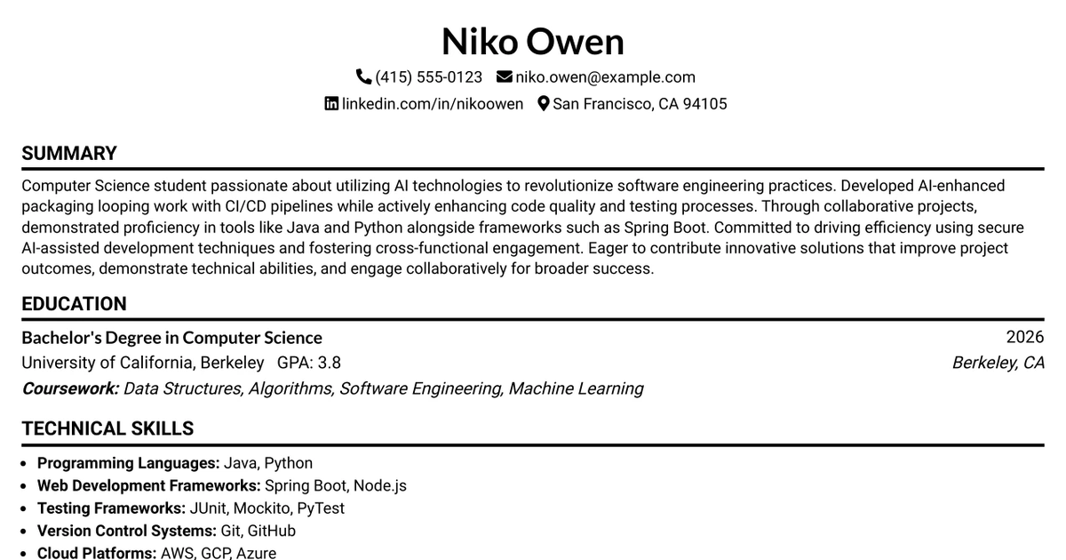 33 Entry Level AI Software Engineer Resume Templates with Example 2026 (ATS-Optimized)