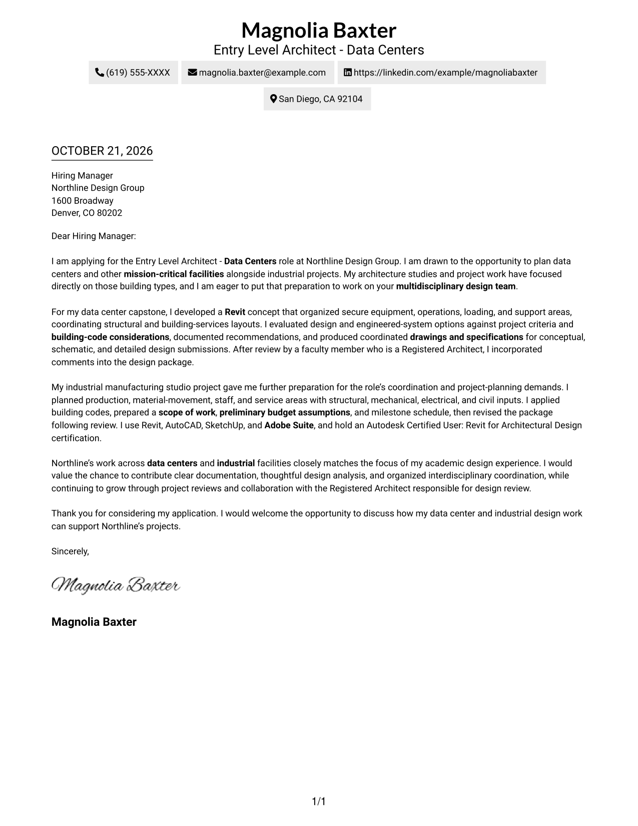 Cover letter example — page 1