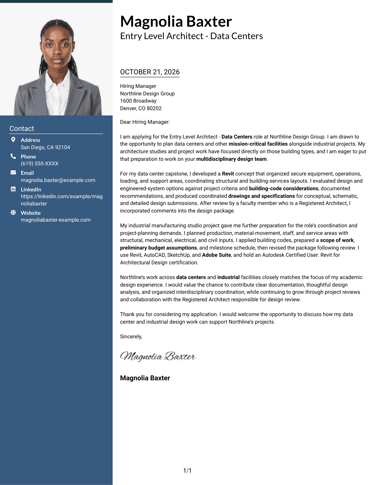 Cover letter example — page 1