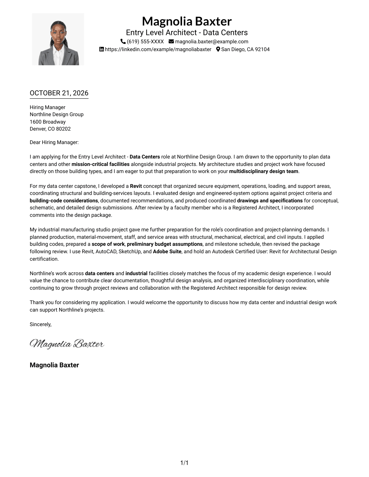 Cover letter example — page 1