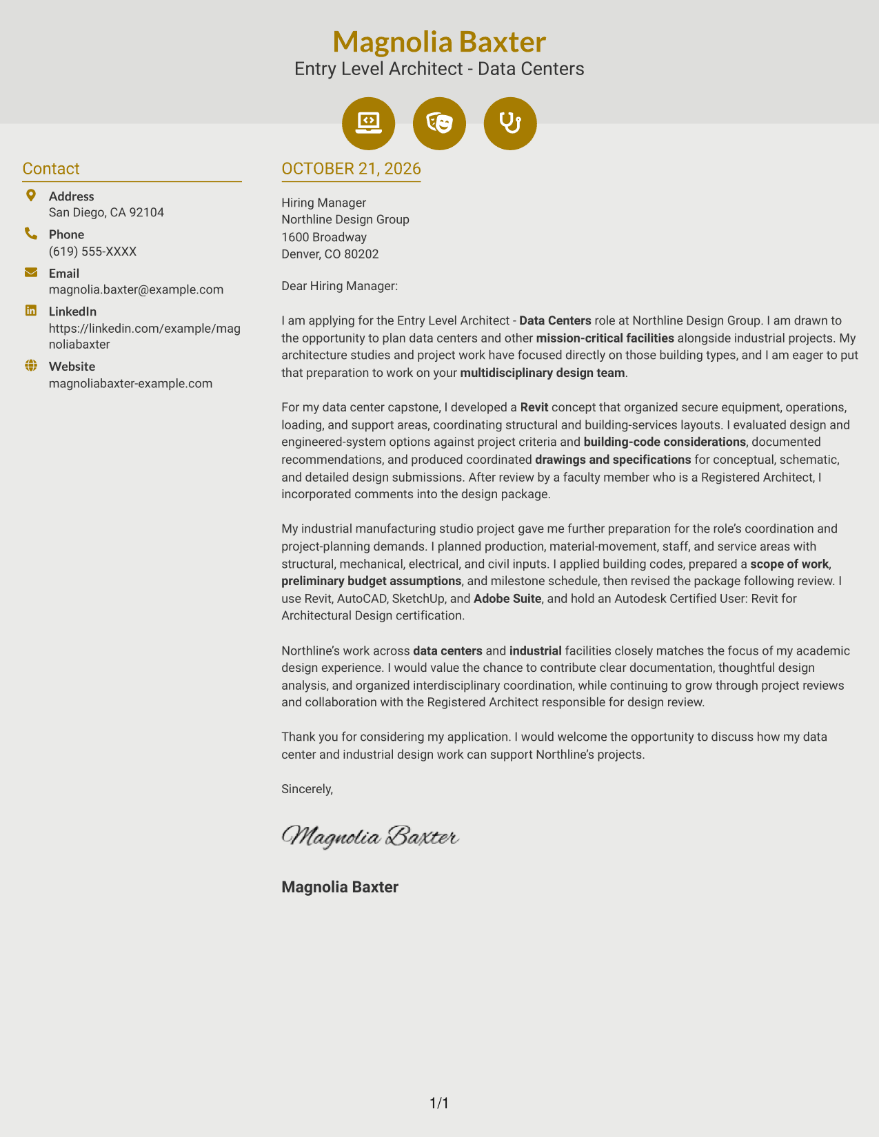 Cover letter example — page 1