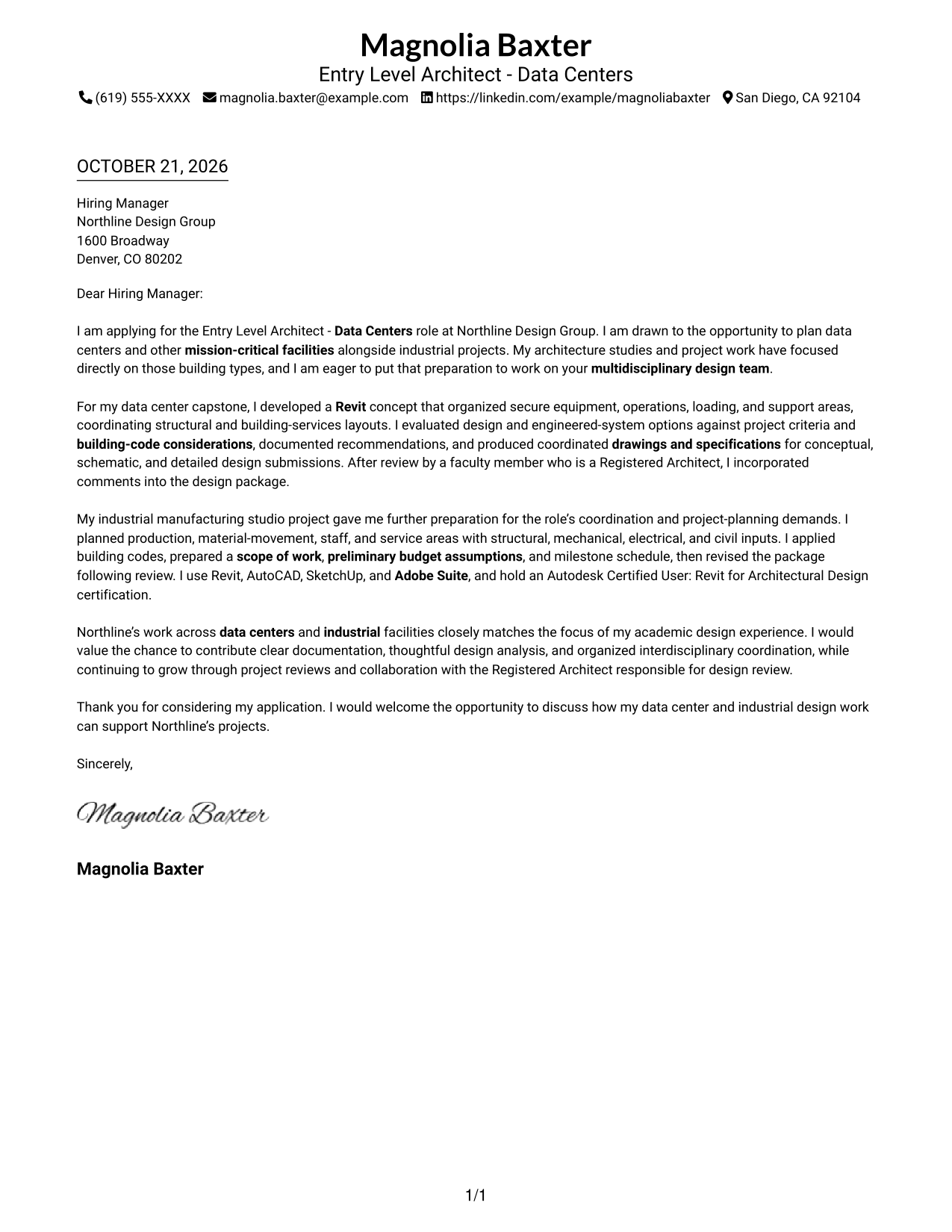 Cover letter example — page 1