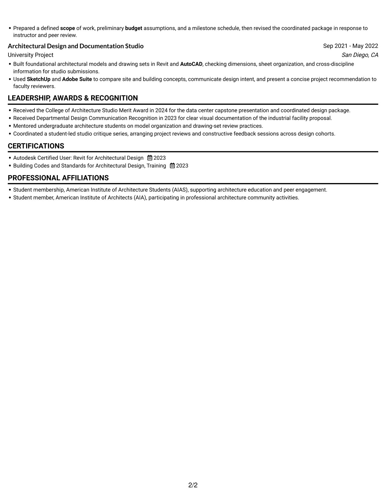 Resume example — page 2