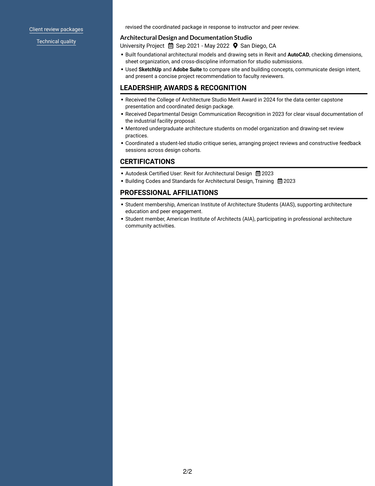 Resume example — page 2