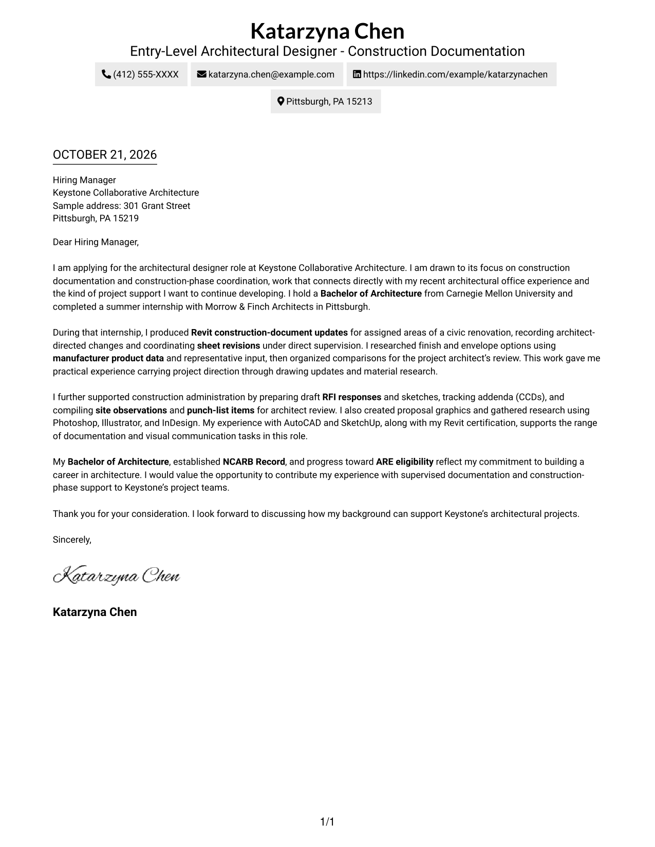 Cover letter example — page 1