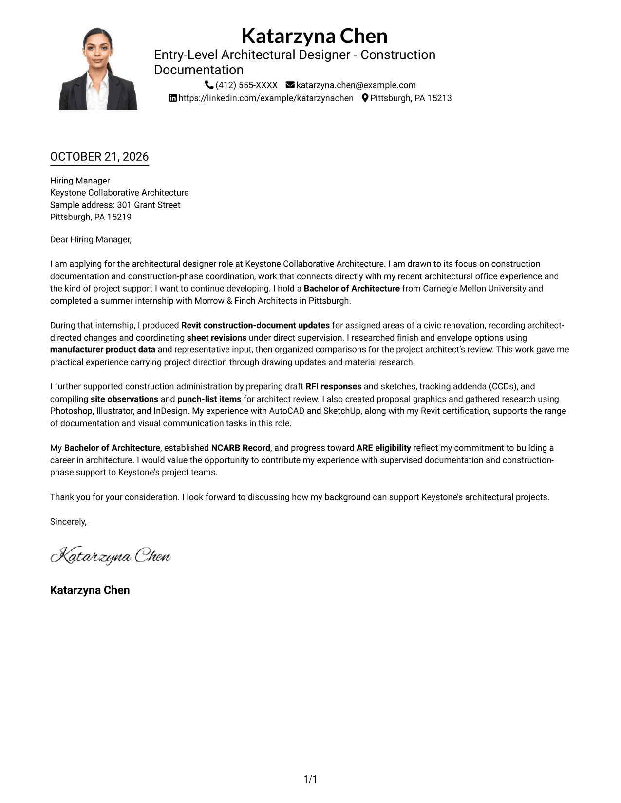Cover letter example — page 1