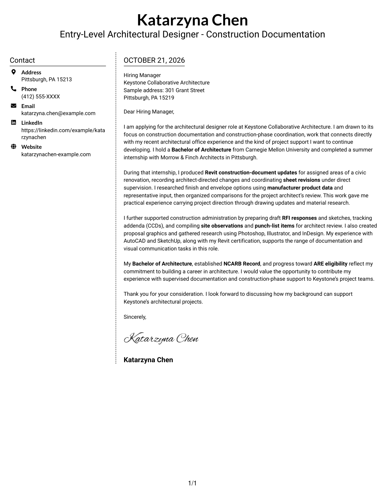 Cover letter example — page 1
