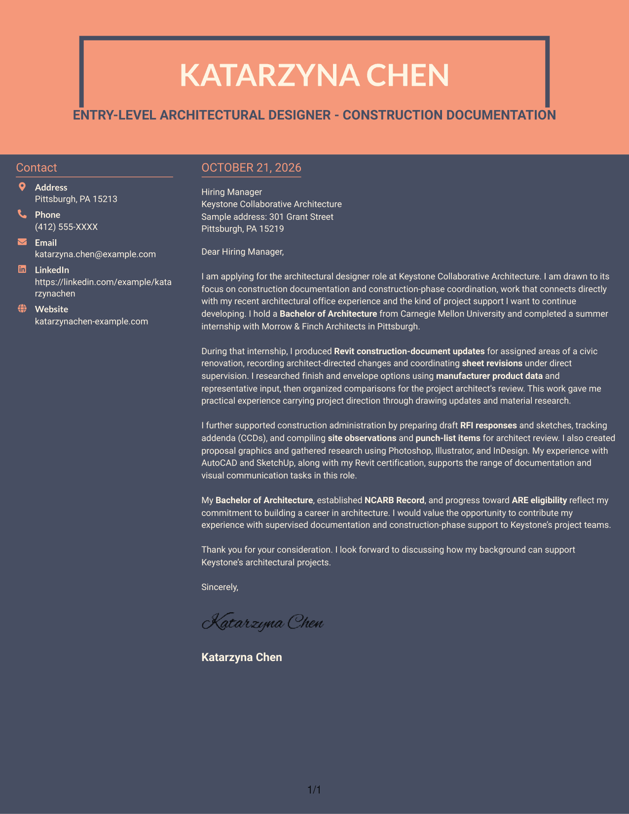 Cover letter example — page 1