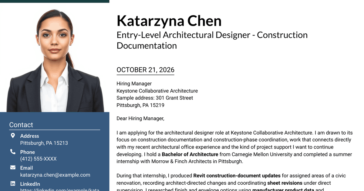 7 Entry-Level Architectural Designer - Construction Documentation Cover Letter Templates with Example