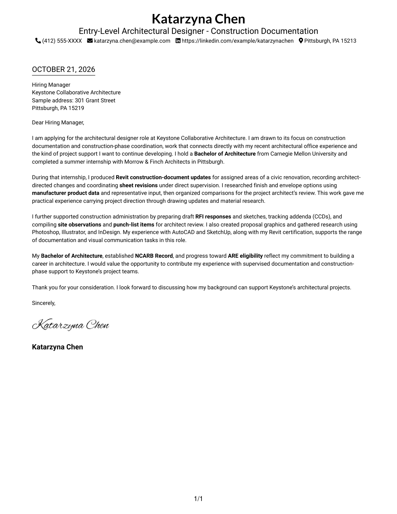 Cover letter example — page 1