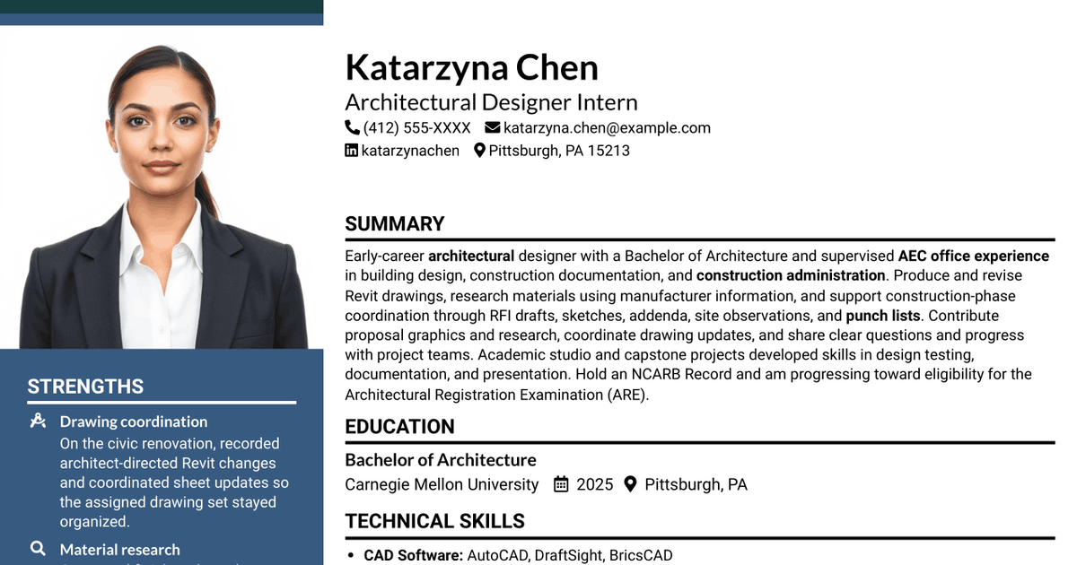 7 Entry-Level Architectural Designer - Construction Documentation Resume Templates with Example