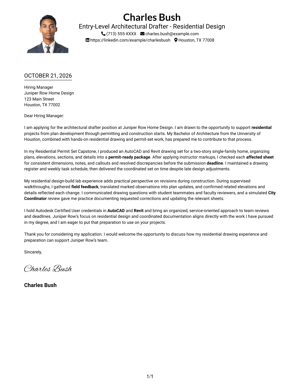 Cover letter example — page 1