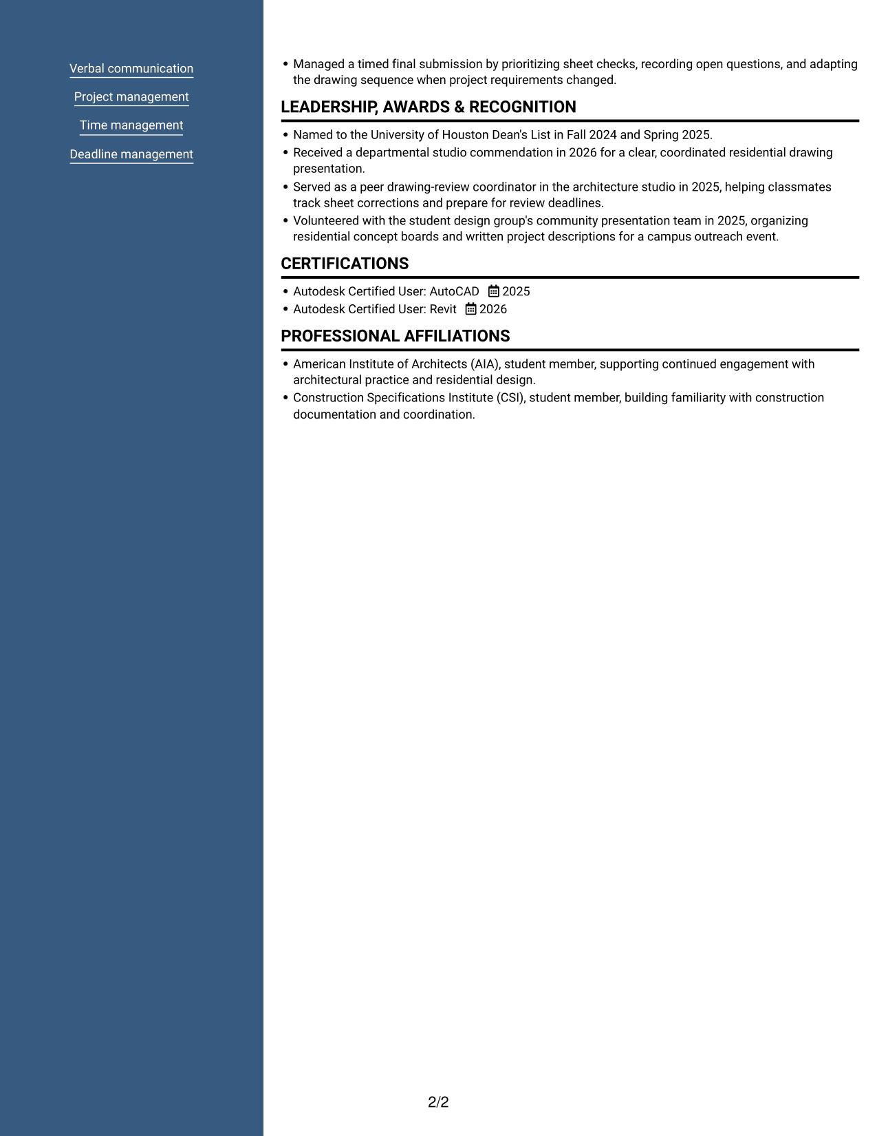 Resume example — page 2