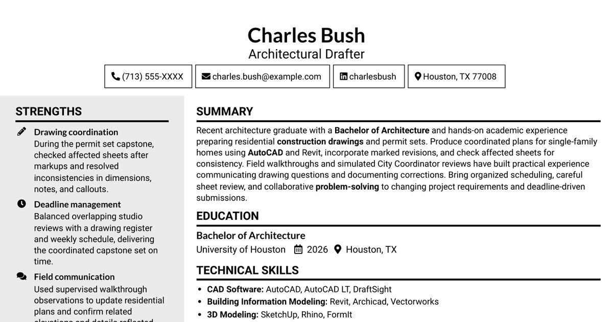 7 Entry-Level Architectural Drafter - Residential Design Resume Templates with Example
