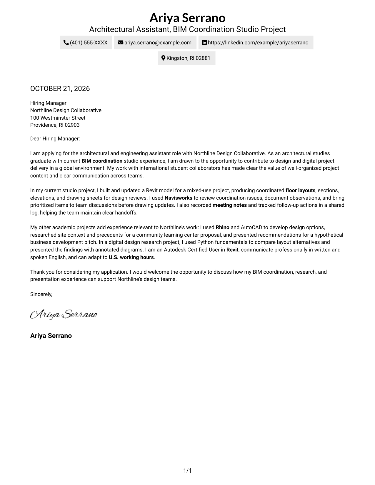 Cover letter example — page 1