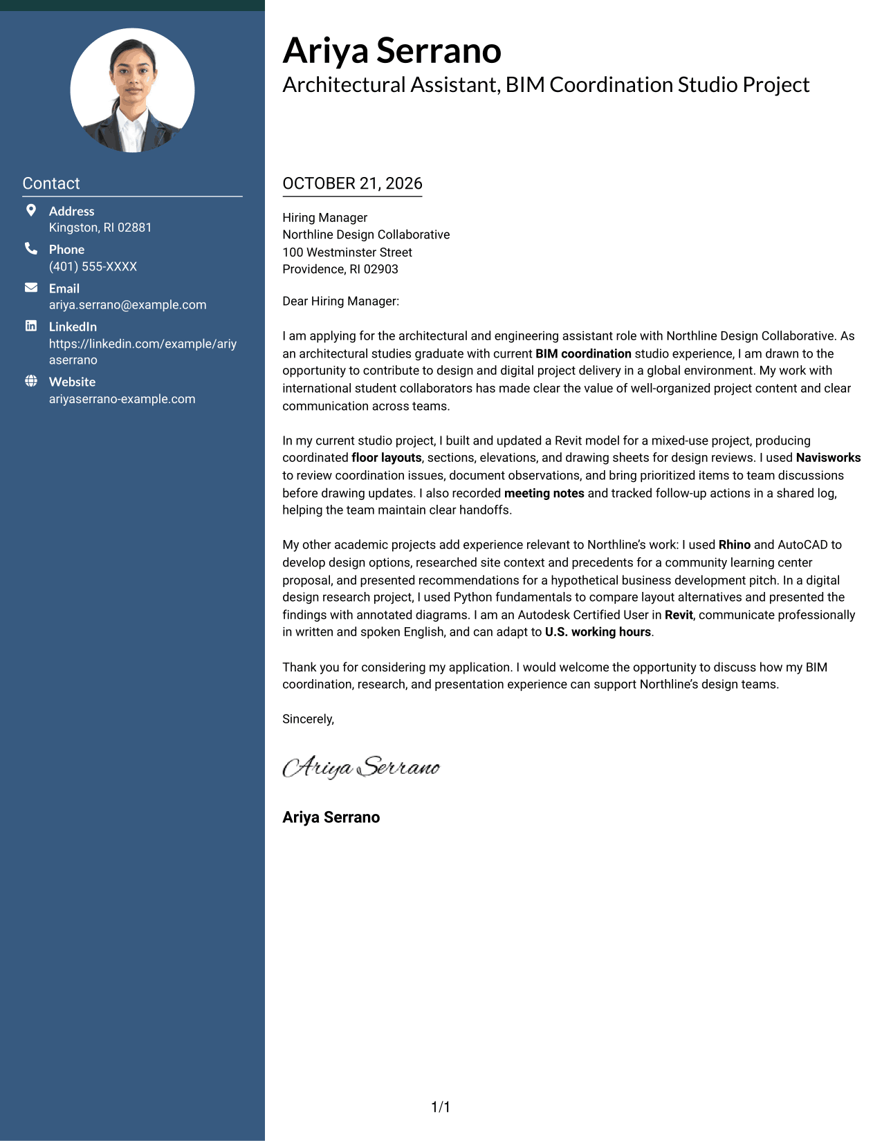 Cover letter example — page 1