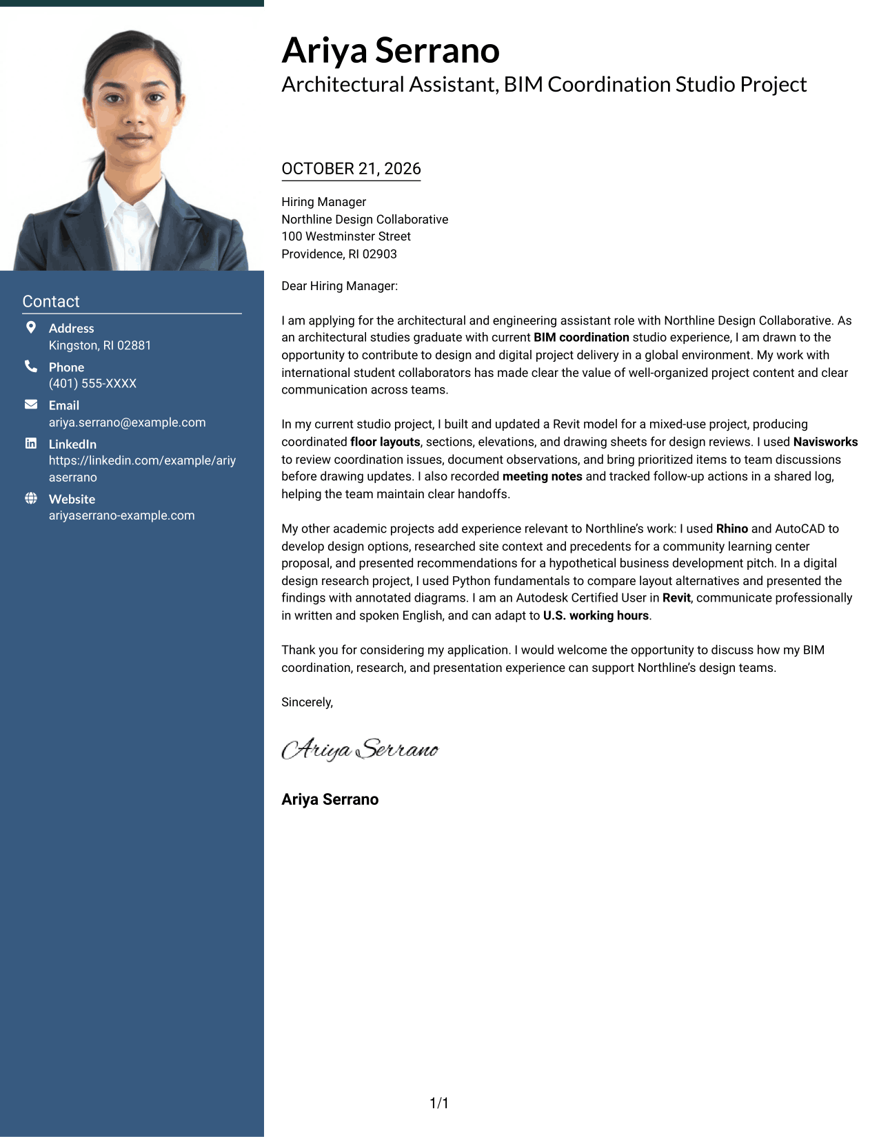 Cover letter example — page 1