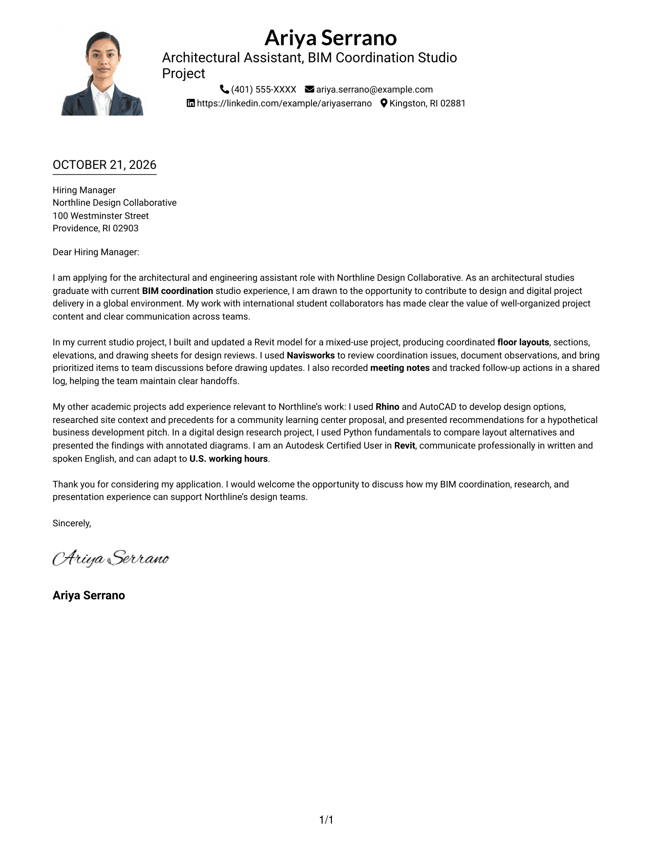 Cover letter example — page 1