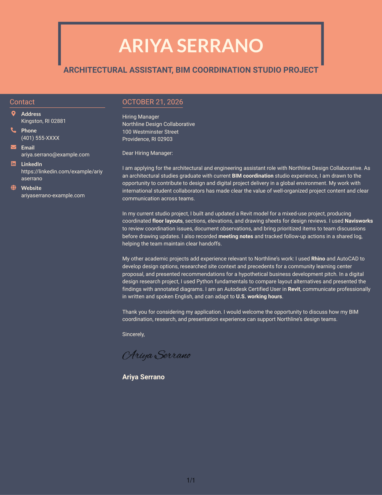 Cover letter example — page 1