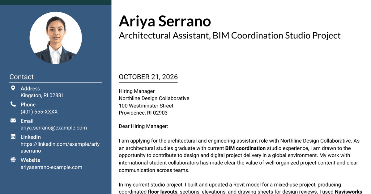 7 Entry-Level Architectural or Engineering Assistant - BIM and Digital Delivery Cover Letter Templates with Example