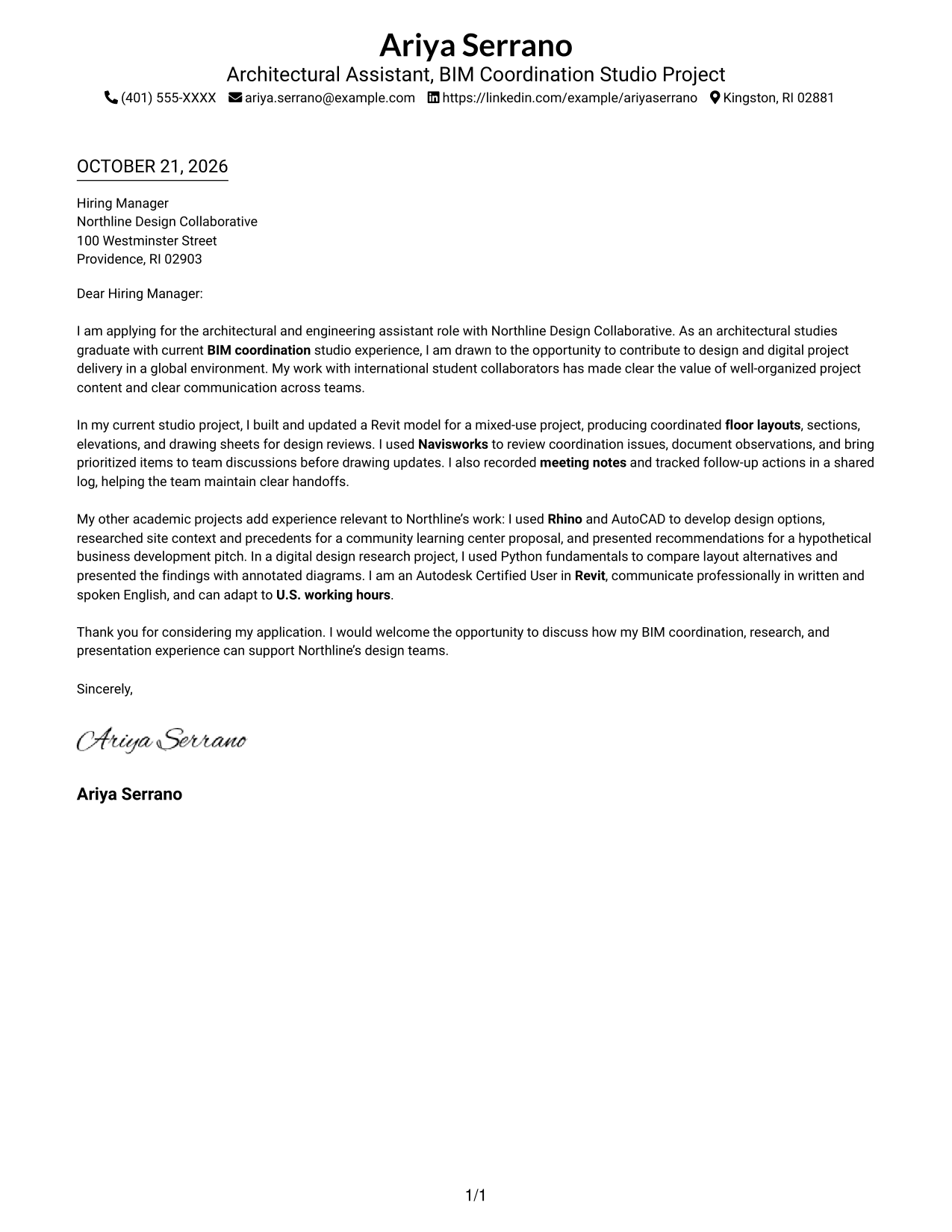 Cover letter example — page 1