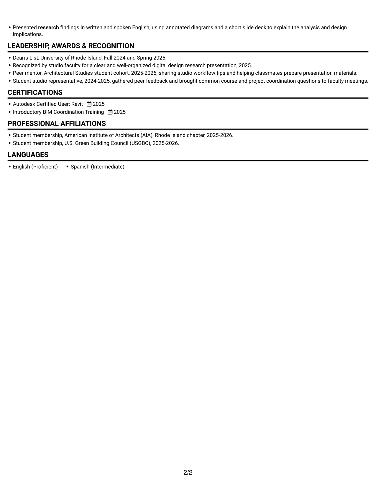 Resume example — page 2