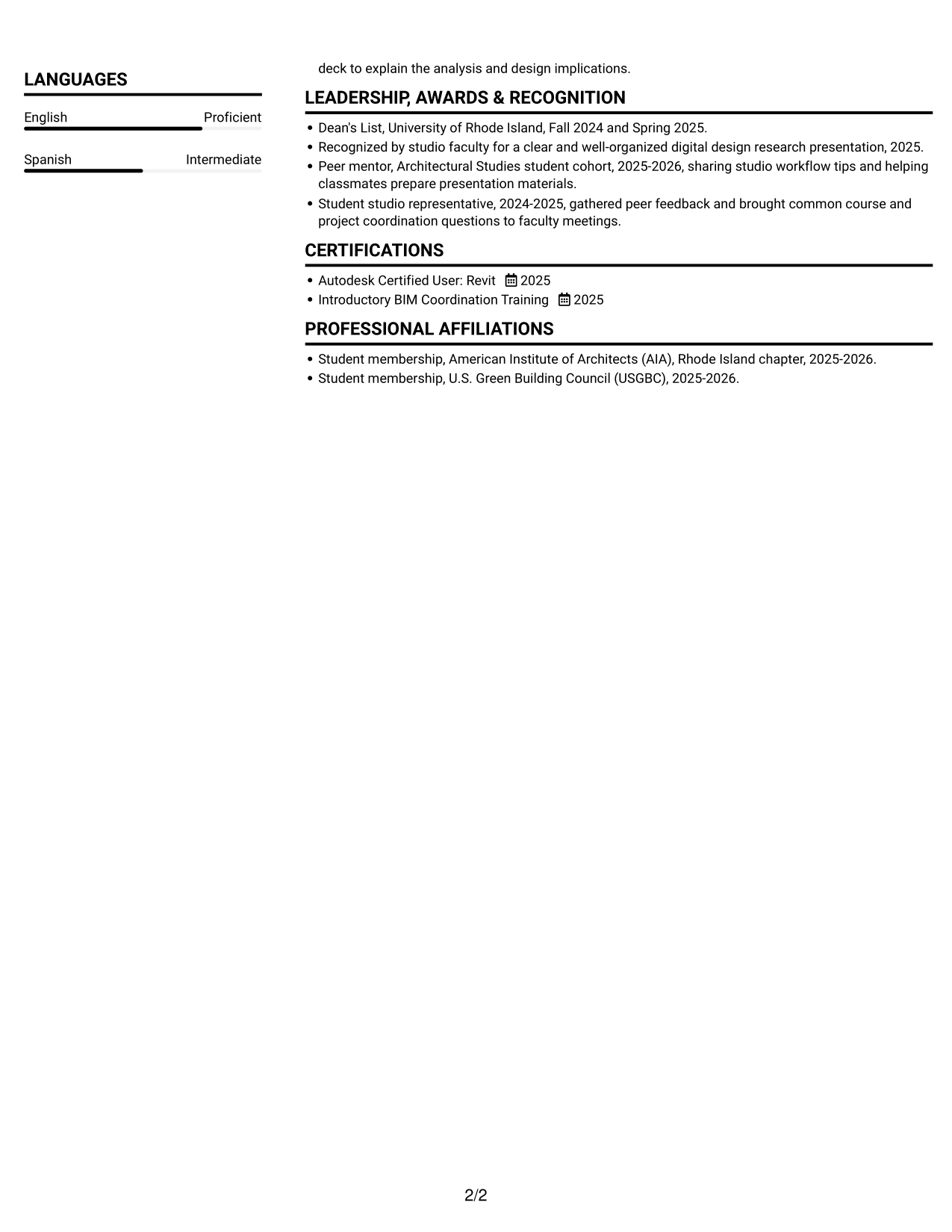 Resume example — page 2