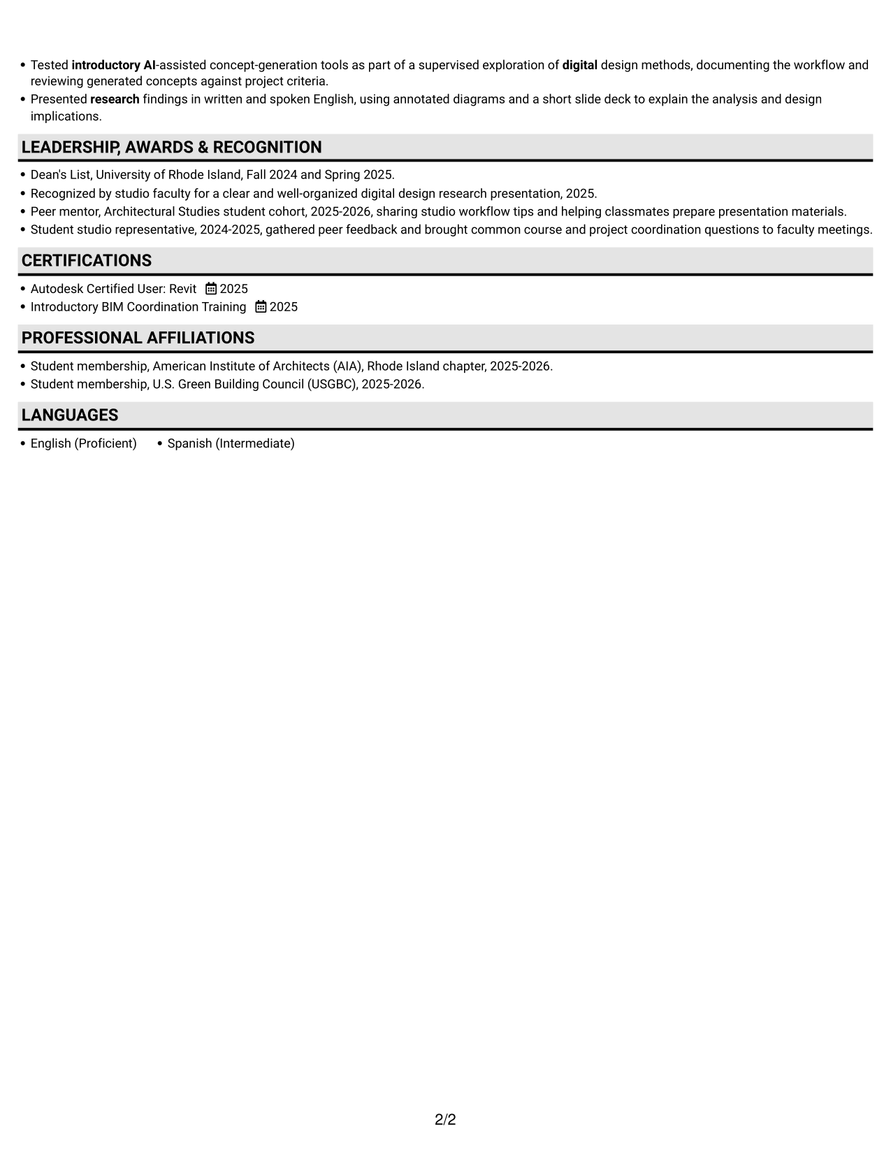 Resume example — page 2