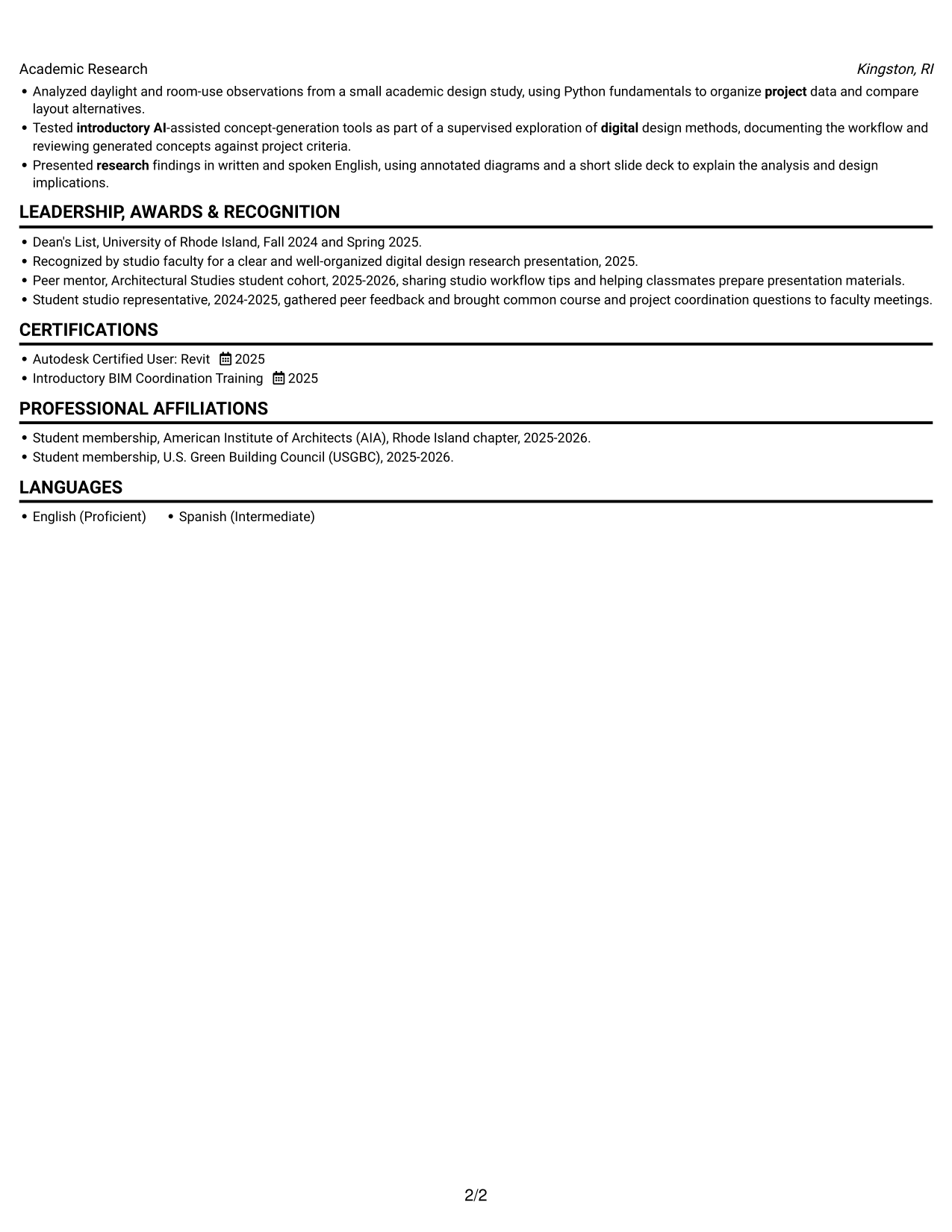 Resume example — page 2