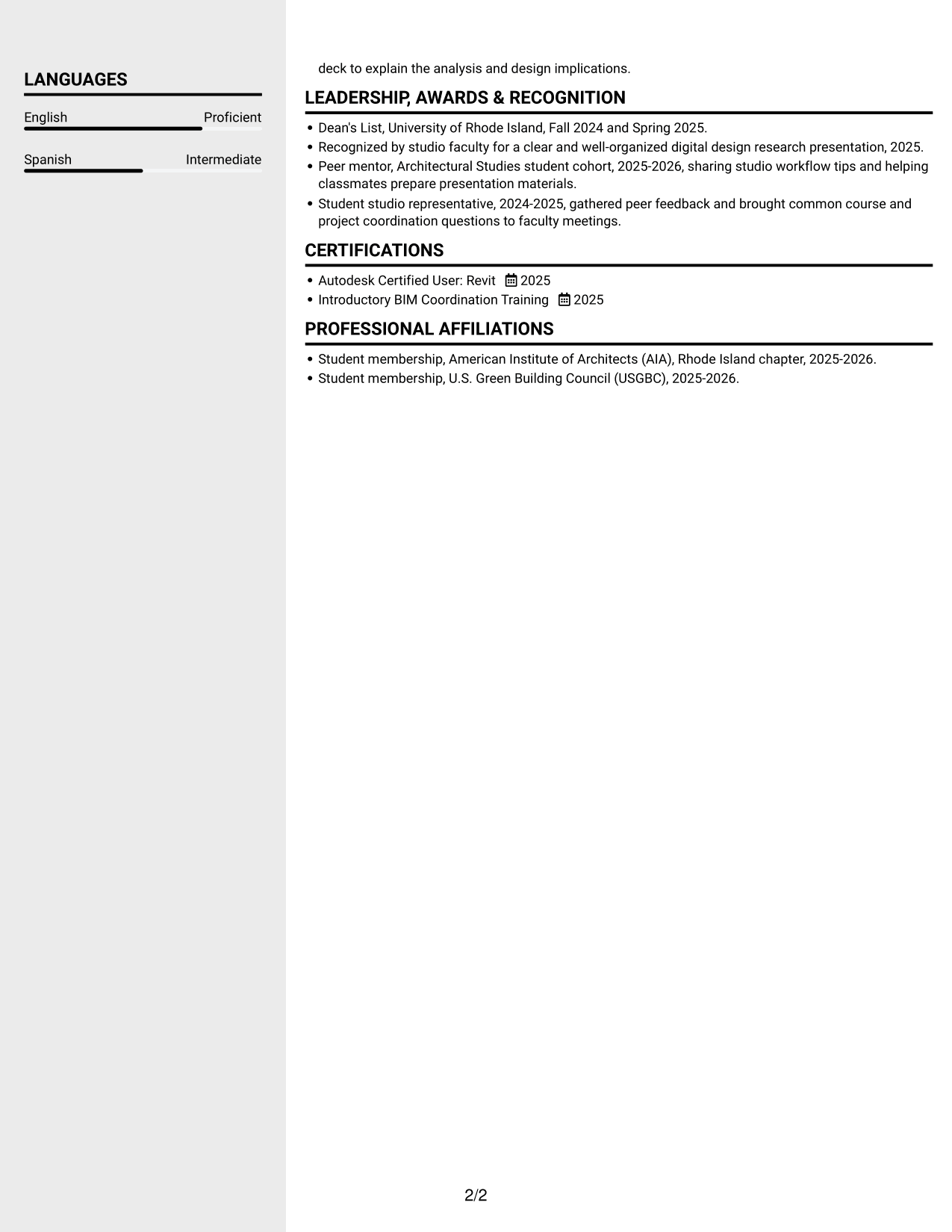 Resume example — page 2