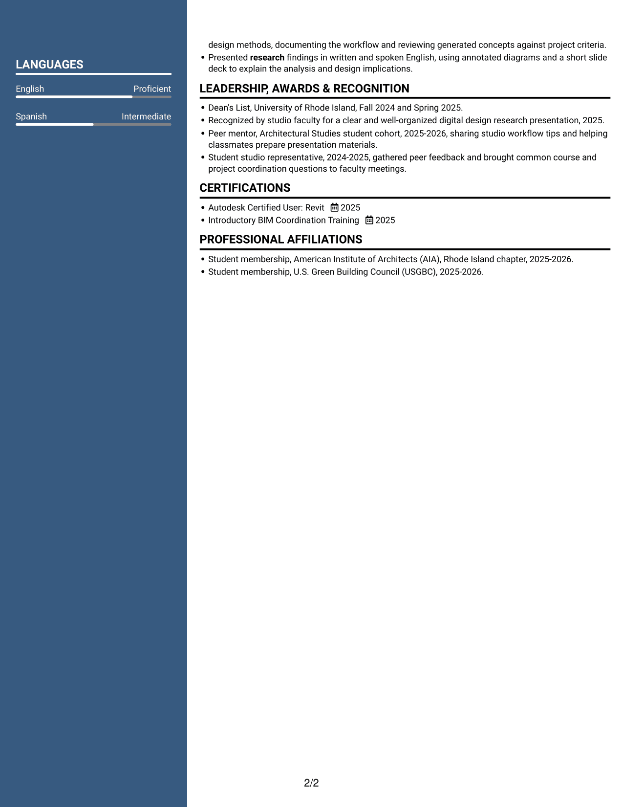 Resume example — page 2