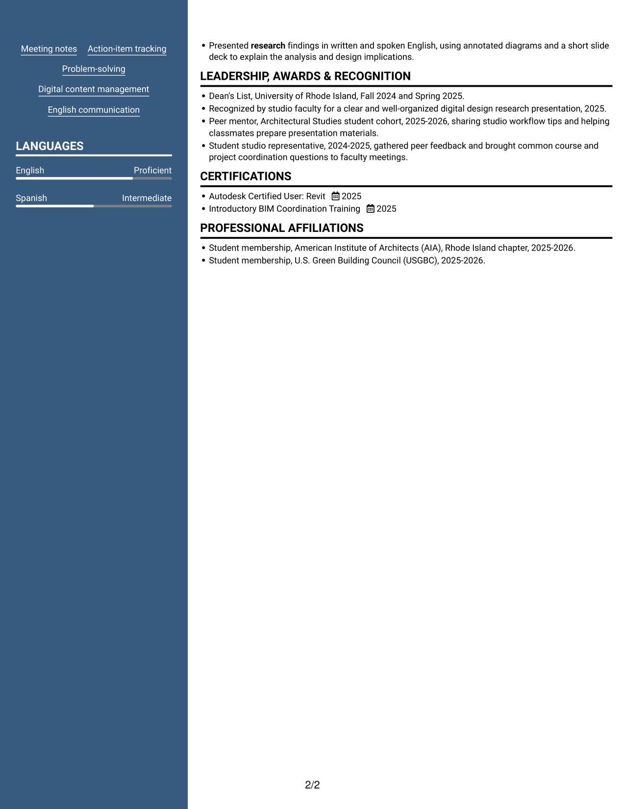 Resume example — page 2