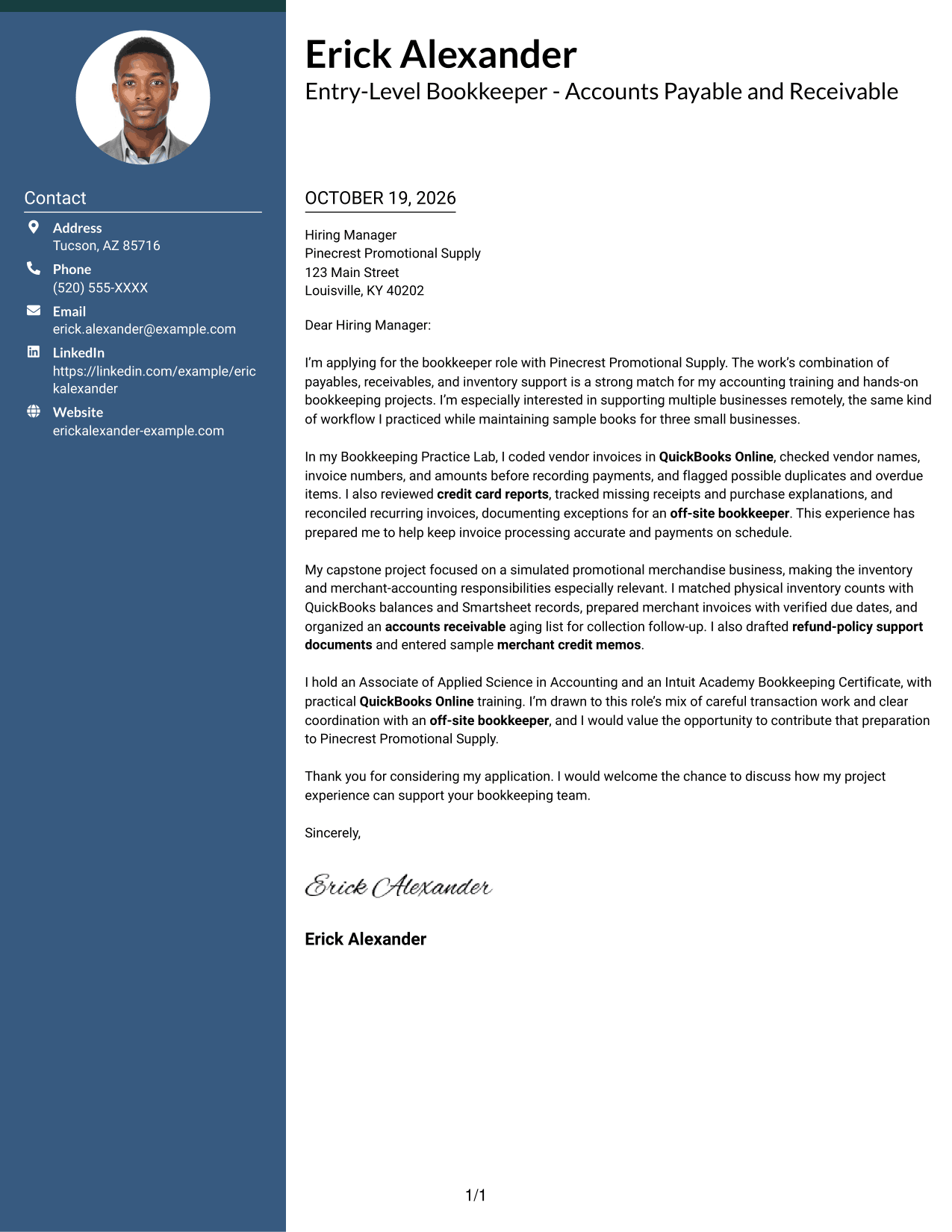 Cover letter example — page 1