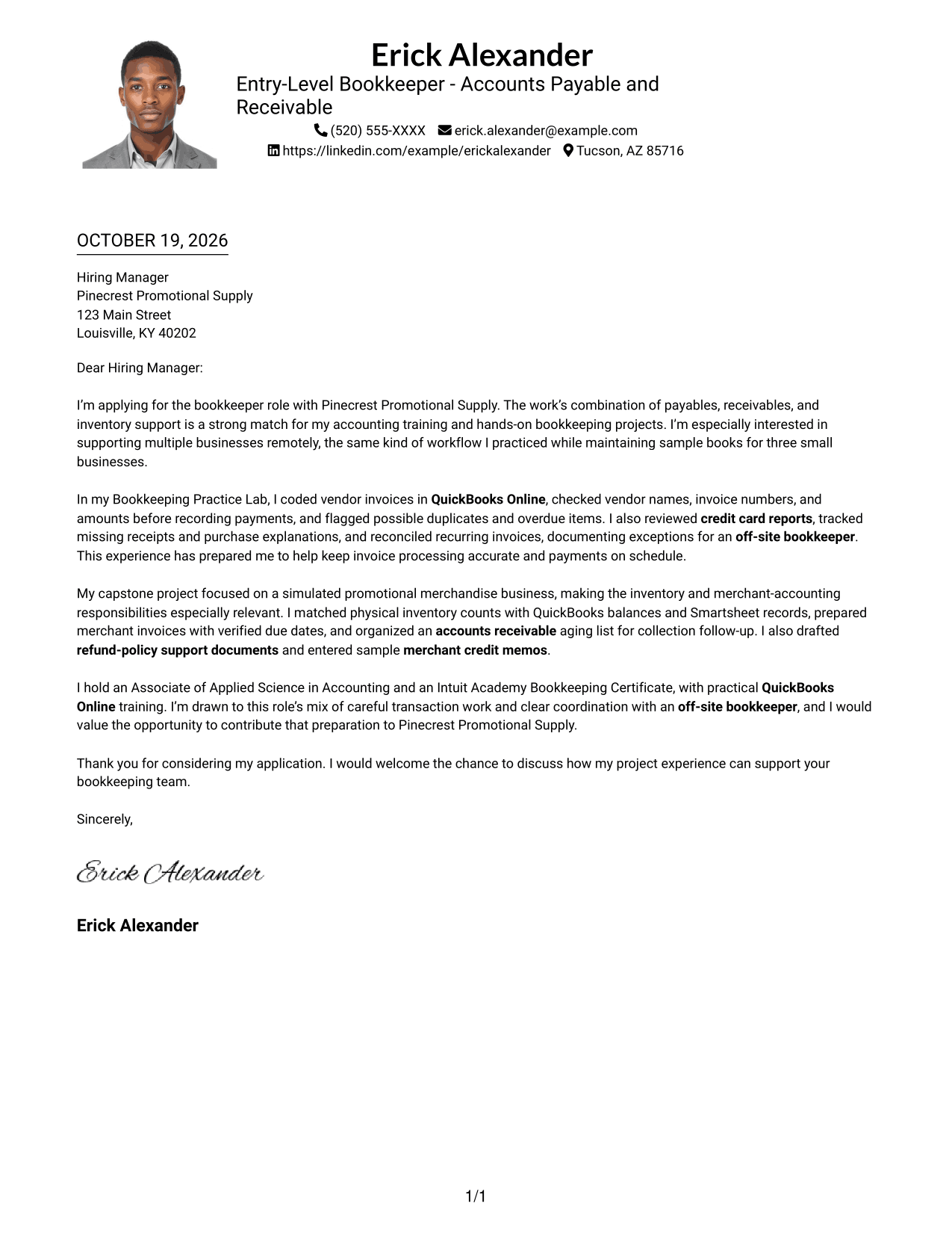 Cover letter example — page 1