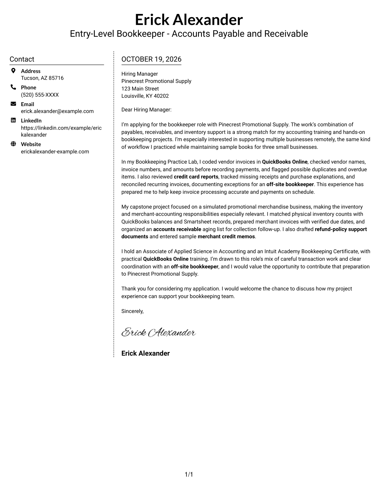 Cover letter example — page 1