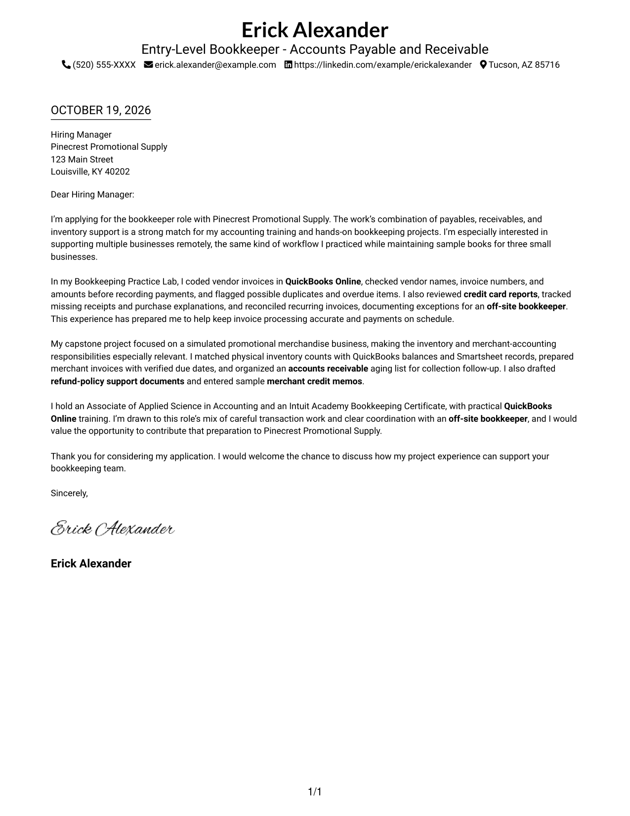 Cover letter example — page 1