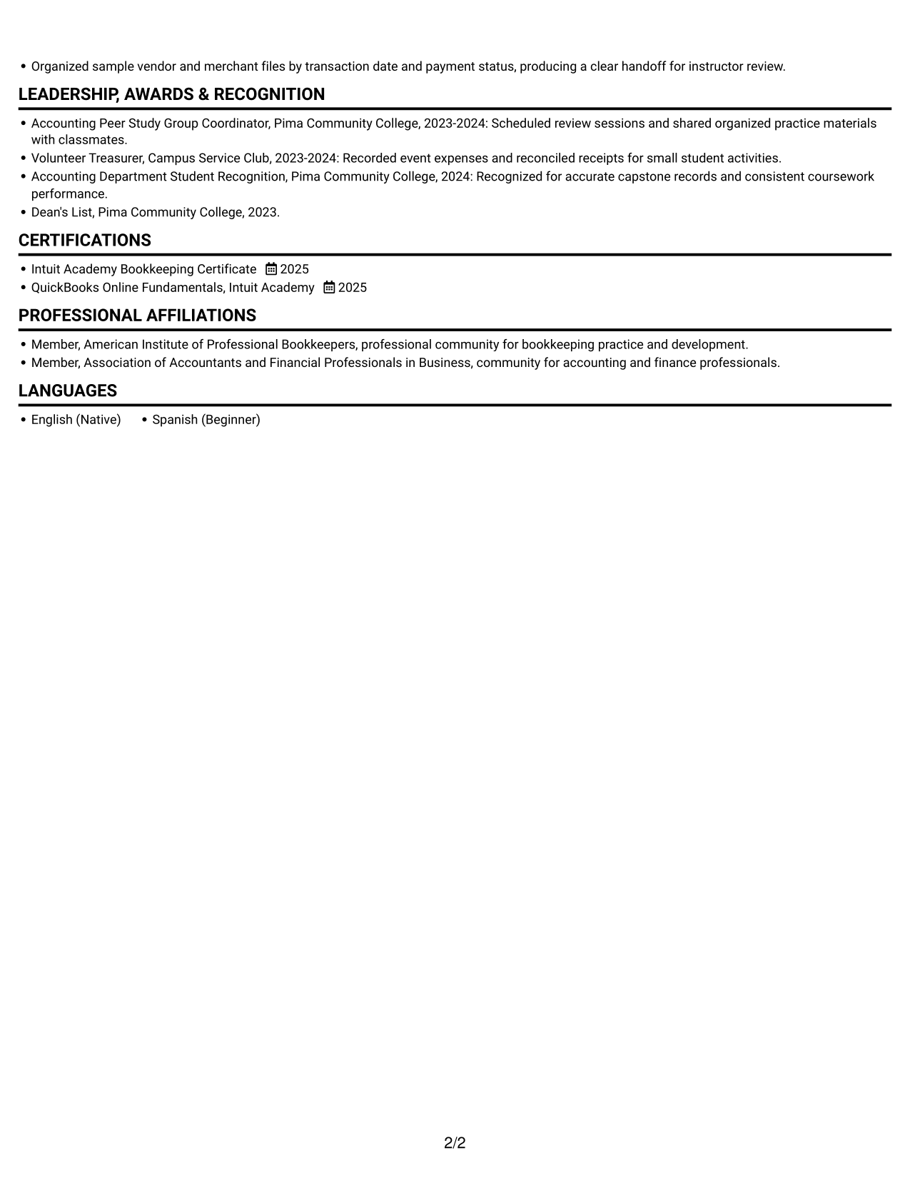 Resume example — page 2