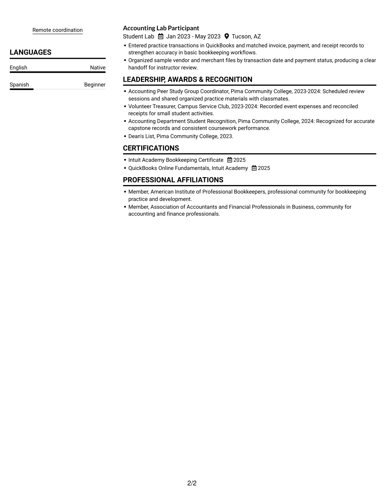 Resume example — page 2