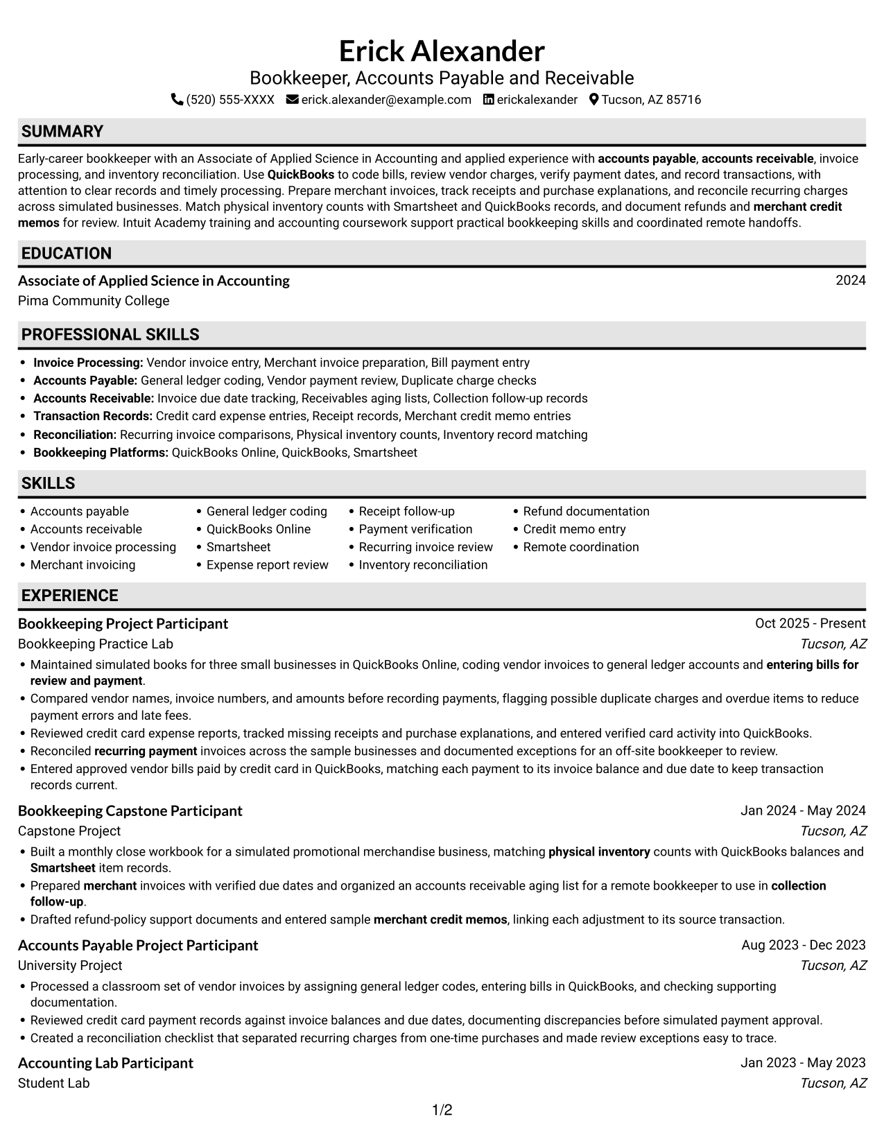 Resume example — page 1