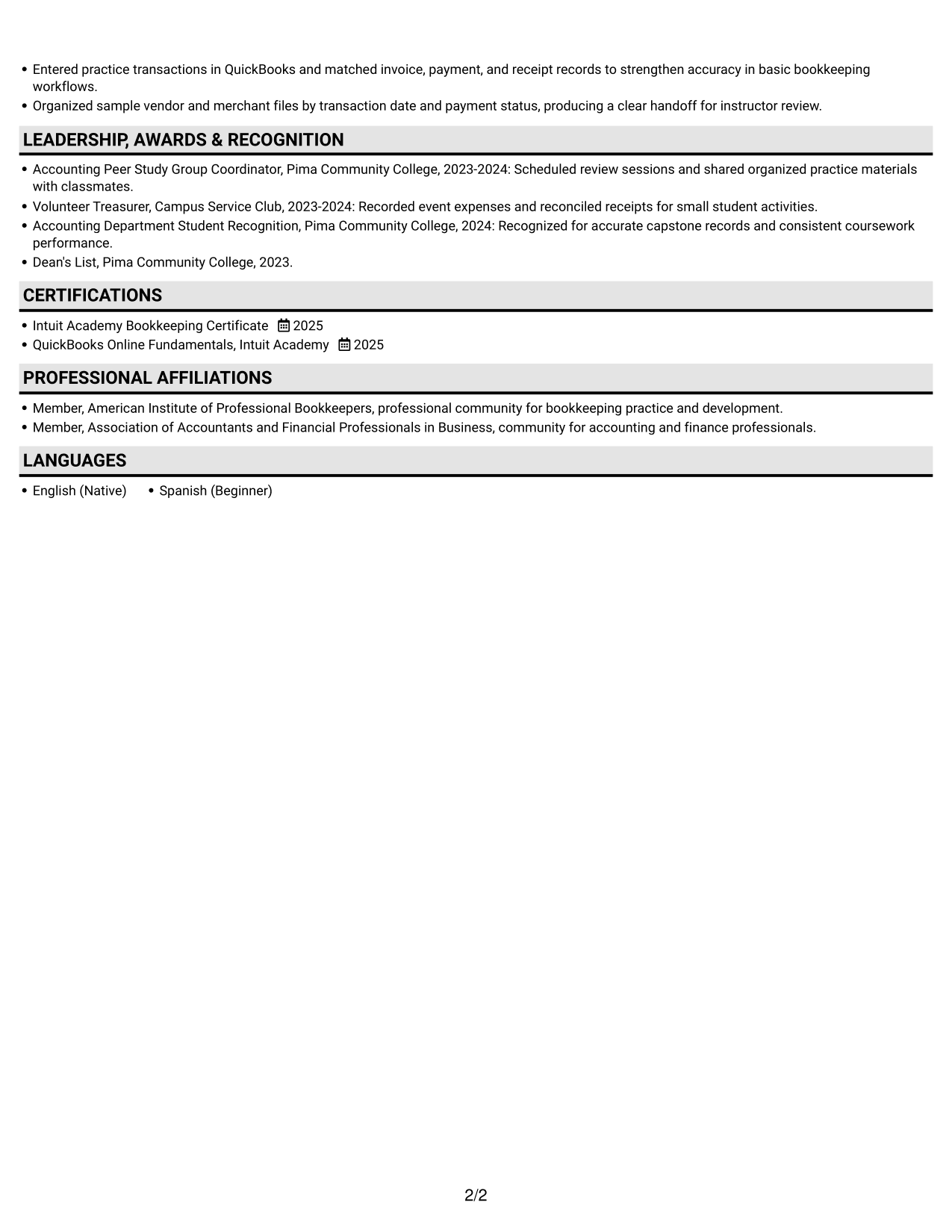 Resume example — page 2