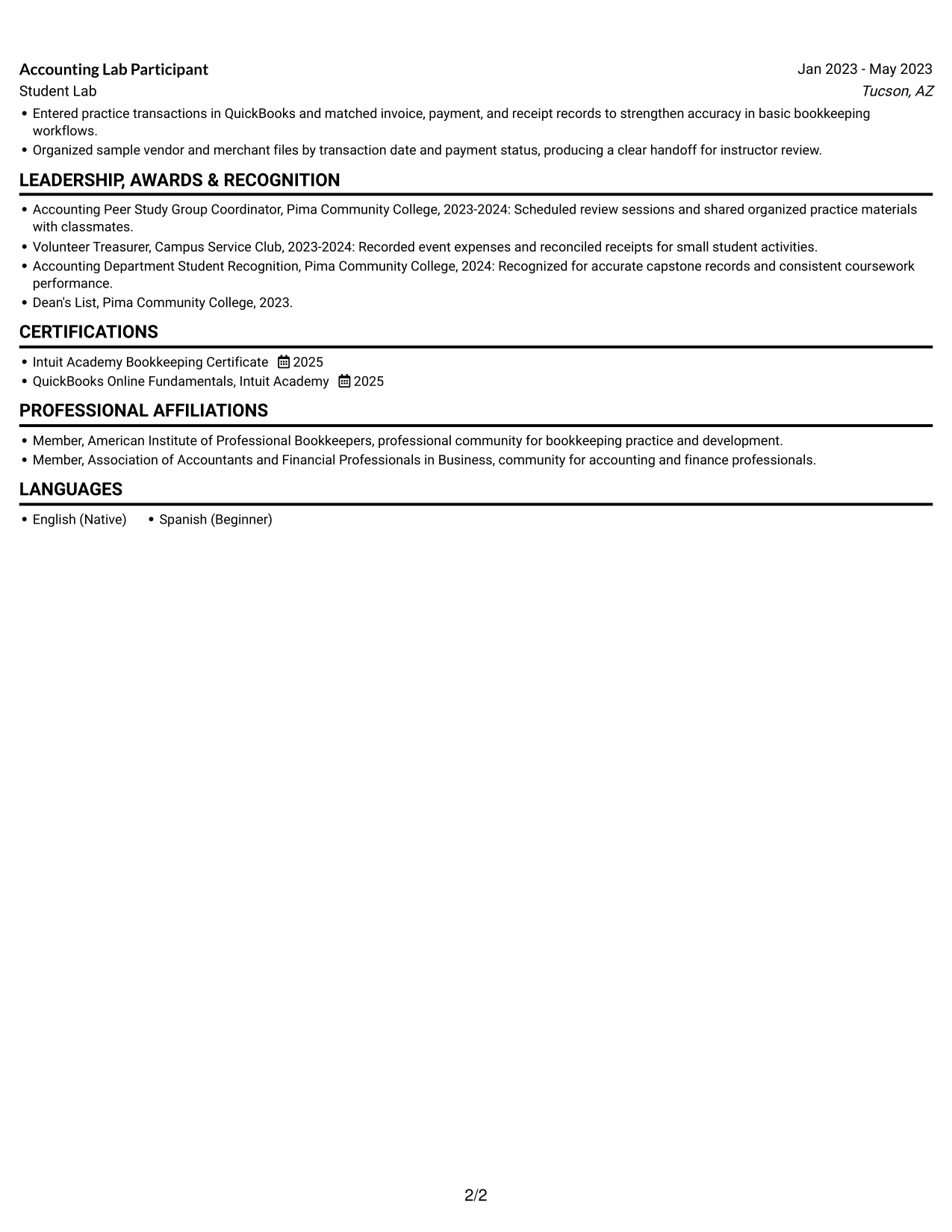 Resume example — page 2
