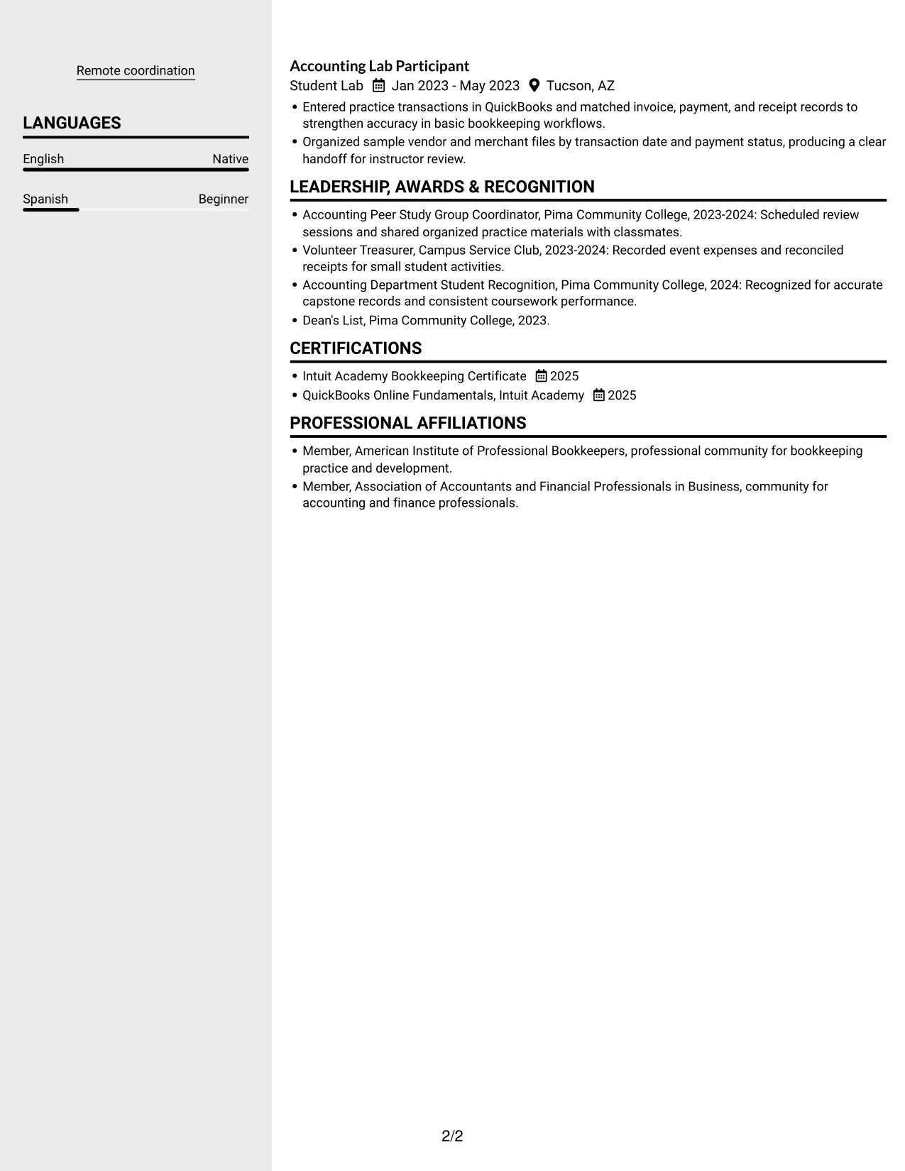 Resume example — page 2