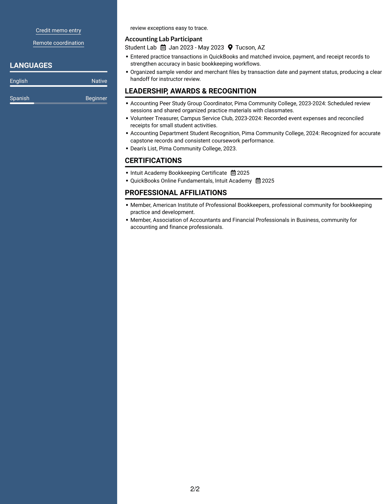 Resume example — page 2