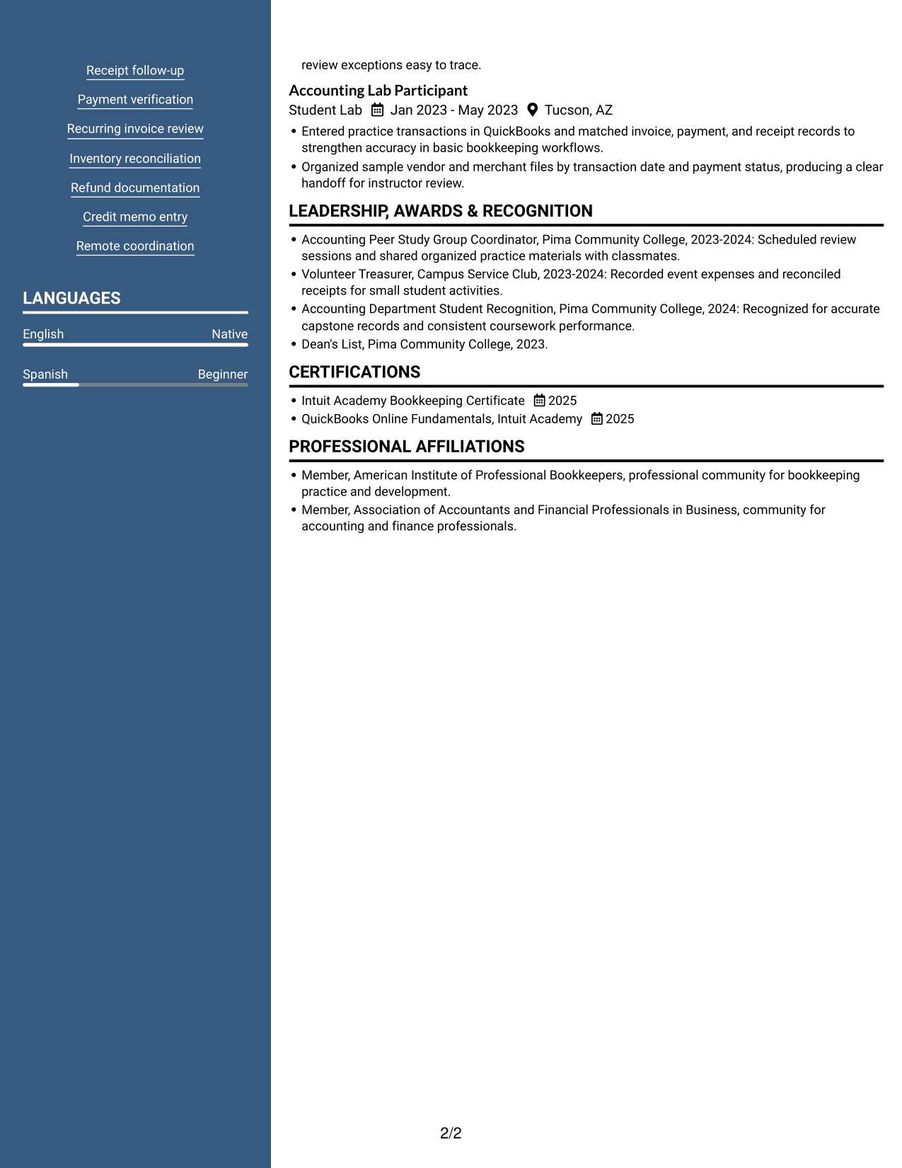 Resume example — page 2
