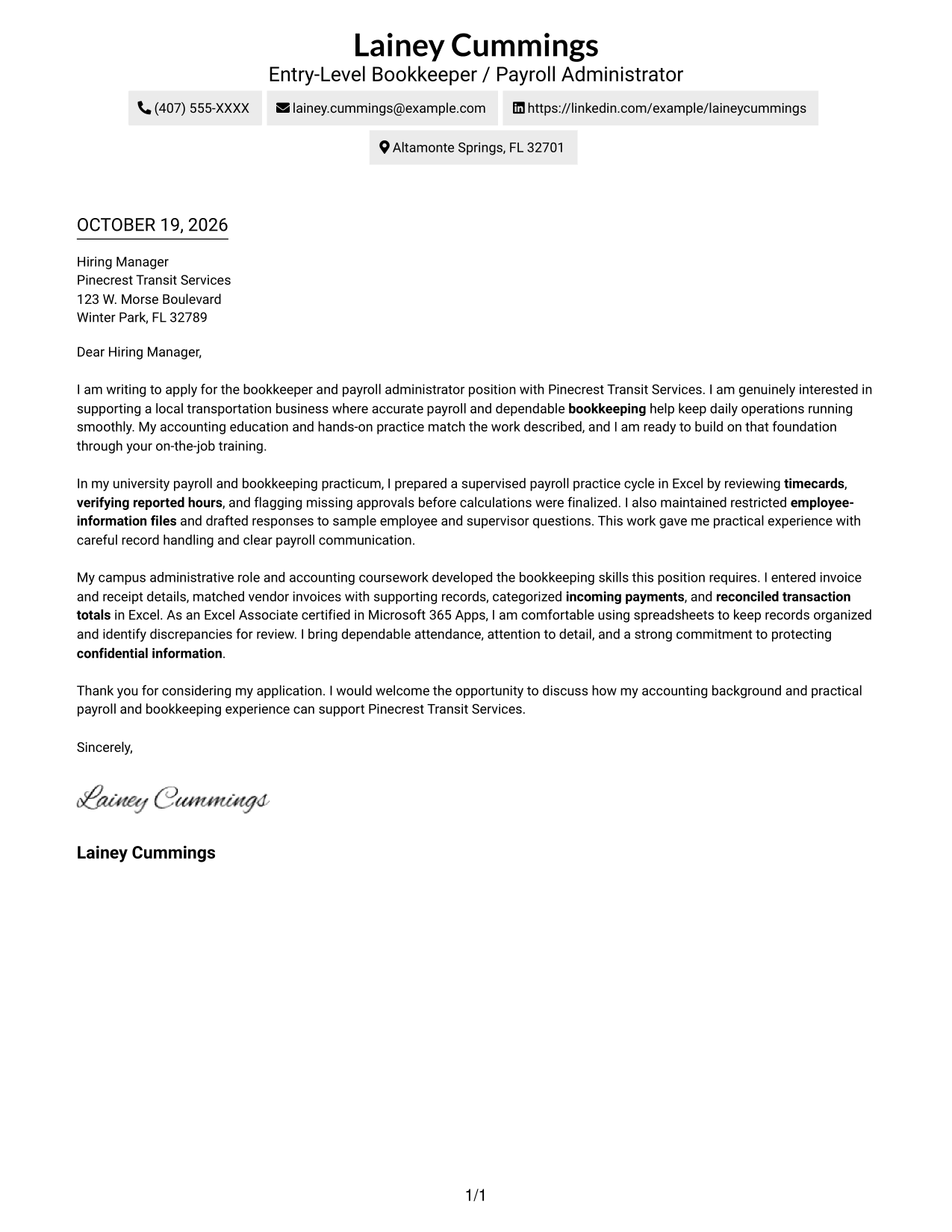 Cover letter example — page 1